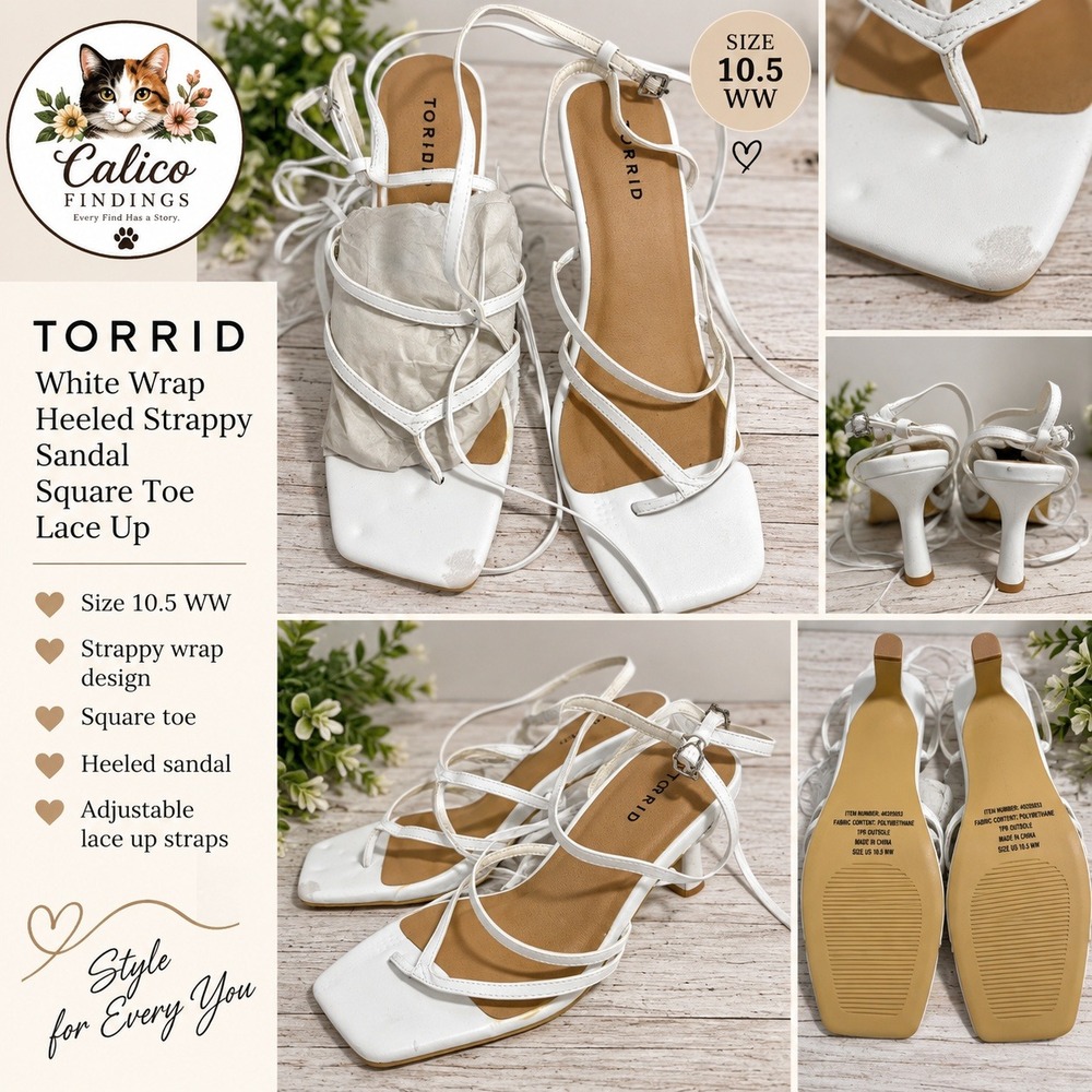 Torrid White Wrap Heeled Strappy Sandal Square Toe Lace Up 10.5 WW